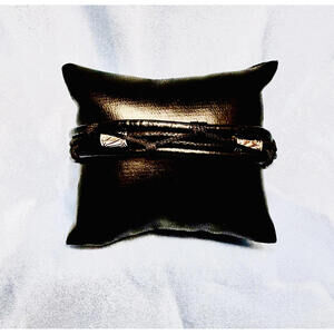 Unsigned Light Silver Tone Bead 4 Strand Black Leather Bracelet w/Toggle Closure